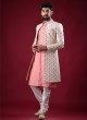 Raw Silk Jacket Style Indowestern In Cream Color